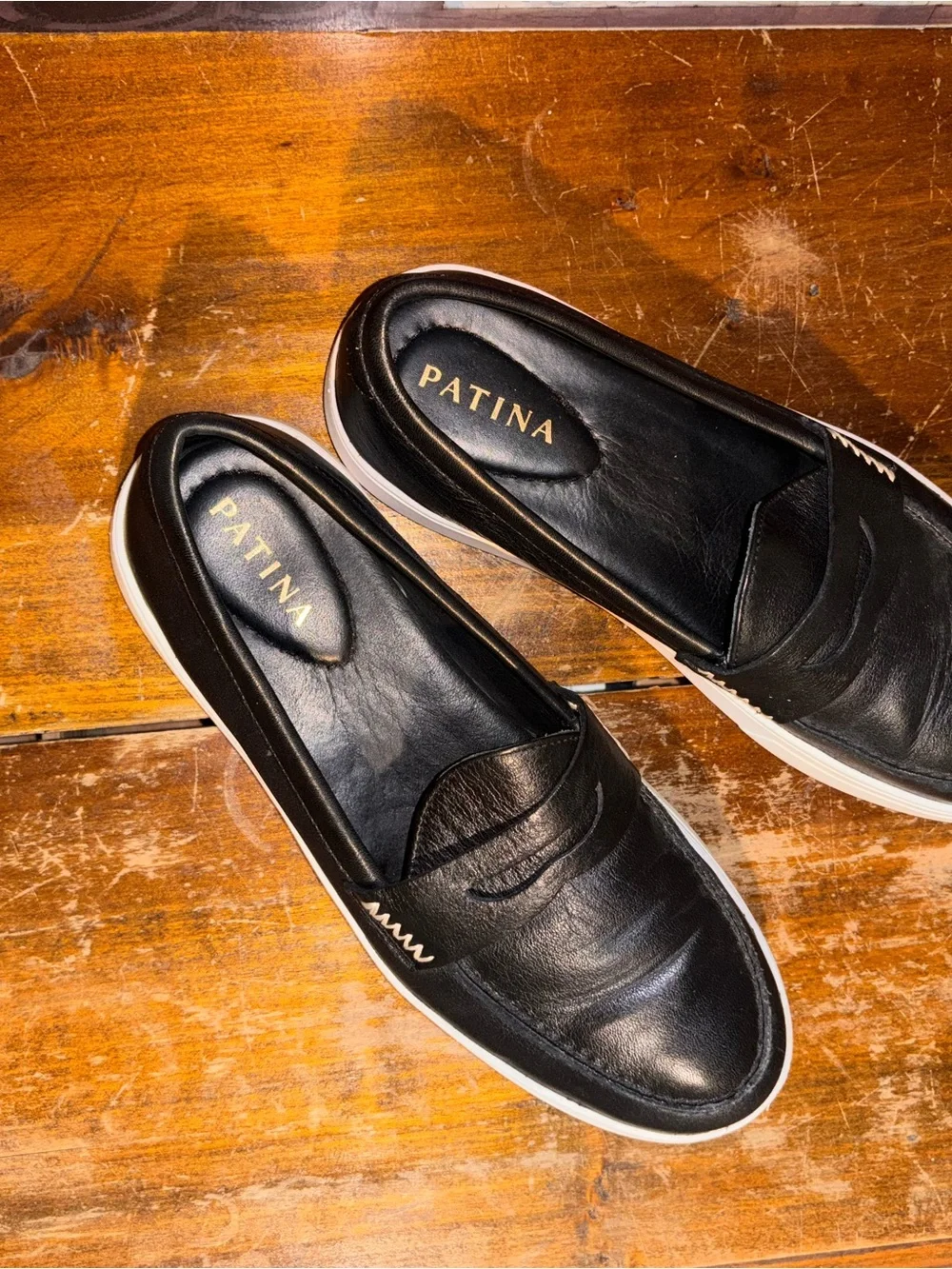 Women’s Patina Black Leather Slip-On Penny Loafers - Picture 1 of 3